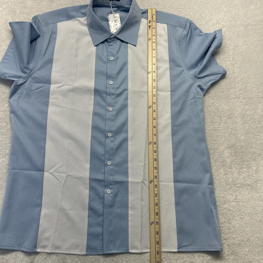 Coofandy Blue White Stripe Short Sleeve Button Up Mens L NWT Polyester Blend - Picture 7 of 11